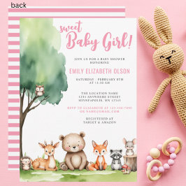 Sweet Baby Girl Woodland Animals Baby Dusche Einladung