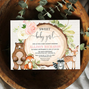Sweet baby girl woodland niedliche Tiere Babydusch Einladung