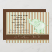 Sweet Baby Green & Brown Elephant Baby Dusche Einladung (Vorne/Hinten)
