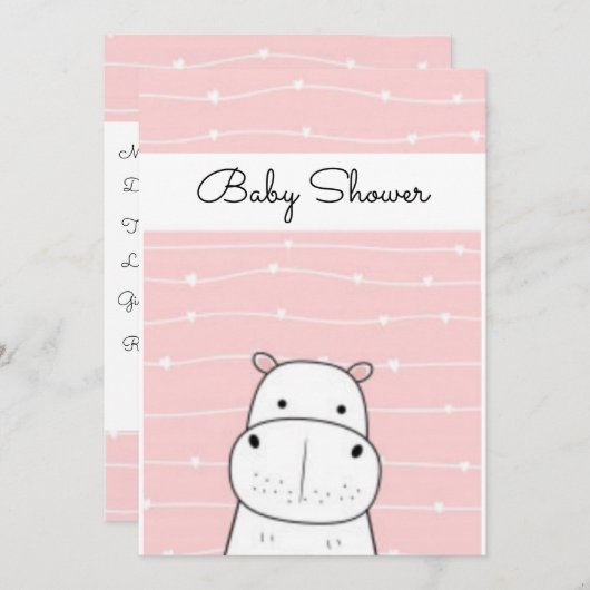 Sweet Baby Hippo Baby Dusche Einladung (Vorne/Hinten)