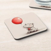 Sweet Baby Hippo mit Red Balloon Getränkeuntersetzer (Linke Seite)