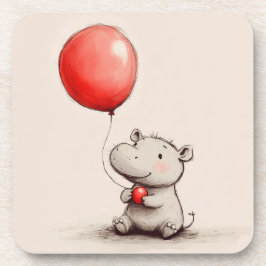 Sweet Baby Hippo mit Red Balloon Getränkeuntersetzer