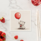 Sweet Baby Hippo mit Red Balloon Paper Serviette (Beispiel)