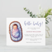 Sweet Baby in Basket Gender Neutral Baby Dusche Einladung (Stehend Vorderseite)