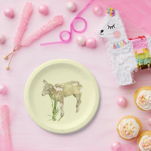Sweet Baby Lamb auf gelber 7 Zoll Papierplatte Pappteller (Party)
