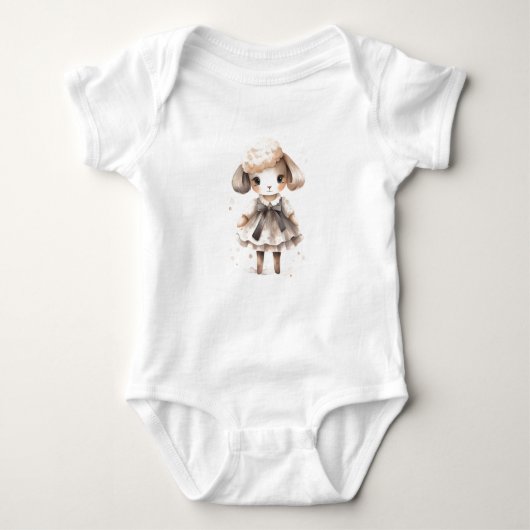 Sweet Baby Lamb, Baby Sheep in einem Kleid Baby Strampler (Vorderseite)
