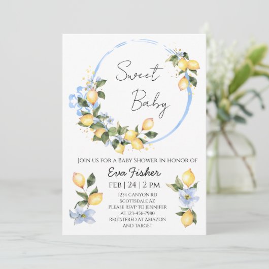 Sweet Baby Lemon Kinderdusche Einladung (Stehend Vorderseite)
