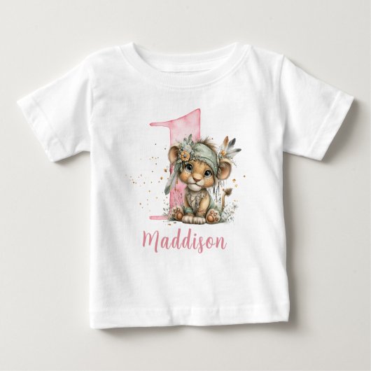 Sweet Baby Lion Girl First Birthday Baby T-shirt (Vorderseite)