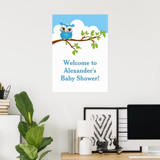 Sweet Baby Owl Boy Baby Shower Poster (Heimbüro)