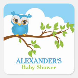 Sweet Baby Owl Boy Babyaufkleber Quadratischer Aufkleber