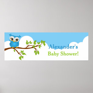 Sweet Baby Owl Boy Babydusche Banner Poster