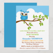Sweet Baby Owl Boy Babydusche Einladung (Vorne/Hinten)