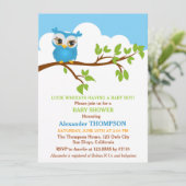 Sweet Baby Owl Boy Babydusche Einladung (Stehend Vorderseite)