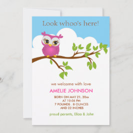 Sweet Baby Owl Girl Birth Announccard Ankündigung