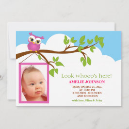 Sweet Baby Owl Girl Foto Geburtsankündigung Ankündigung