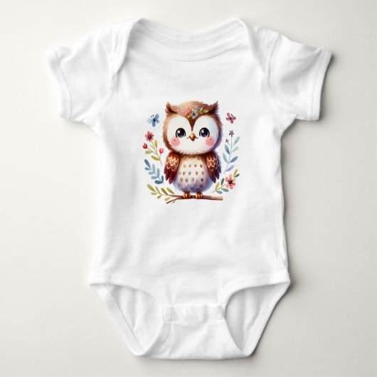 Sweet Baby Owl with Flowers | Cute Animal Art Baby Strampler (Vorderseite)