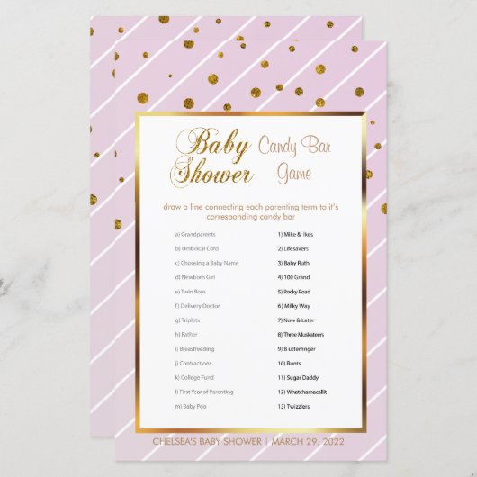 Sweet Baby Pink and Gold Baby Dusche - Candy Bar (Vorne/Hinten)