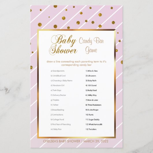 Sweet Baby Pink and Gold Baby Dusche - Candy Bar (Vorderseite)