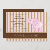 Sweet Baby Pink & Brown Elephant Baby Dusche Einladung (Vorne/Hinten)