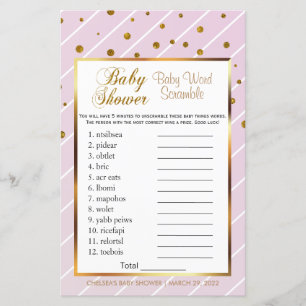 Sweet Baby Pink & Gold Baby Dusche - Word Scramble
