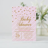Sweet Baby Pink & Gold Confetti | Babydusche Einladung (Stehend Vorderseite)