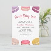 Sweet Baby Pink Macarons Dessert Baby Girl Dusche Einladung (Stehend Vorderseite)