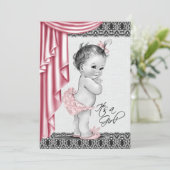 Sweet Baby Pink und Black Baby Shower Einladung (Stehend Vorderseite)