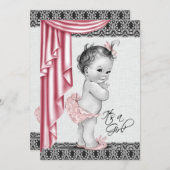 Sweet Baby Pink und Black Baby Shower Einladung (Vorne/Hinten)