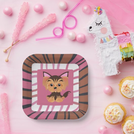 Sweet Baby Pink und Brown Yorkie Pappteller (Party)