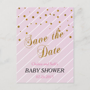 Sweet Baby Pink und Gold Confetti Einladungspostkarte