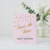 Sweet Baby Pink und Gold Confetti Einladungspostkarte (Stehend Vorderseite)