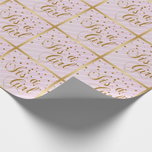 Sweet Baby Pink und Gold Confetti Geschenkpapier (Ecke)