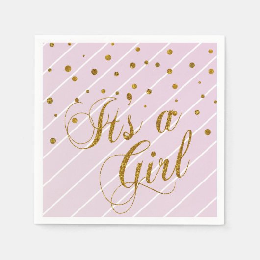 Sweet Baby Pink und Gold Confetti Serviette (Vorderseite)