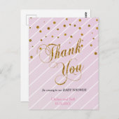 Sweet Baby Pink und Gold Confetti - Vielen Dank Postkarte (Vorne/Hinten)