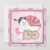 Sweet Baby Pram Pink und Gold Baby Girl Dusche Einladung (Vorderseite)