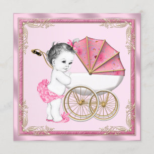 Sweet Baby Pram Pink und Gold Baby Girl Dusche Einladung