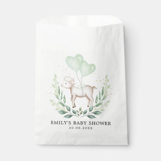Sweet Baby Sheep Spring Greenery Lamb Baby Dusche Geschenktütchen (Vorderseite)
