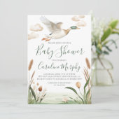 Sweet Baby Shower Mallard Duck Gingham Einladung (Stehend Vorderseite)