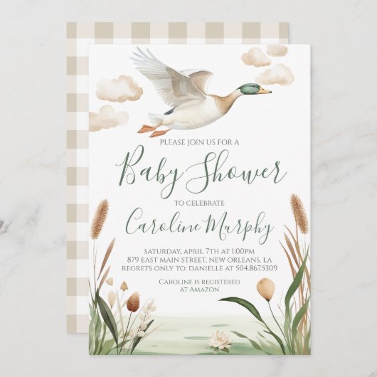 Sweet Baby Shower Mallard Duck Gingham Einladung (Vorne/Hinten)