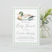 Sweet Baby Shower Mallard Duck Green Gingham Einladung (Stehend Vorderseite)