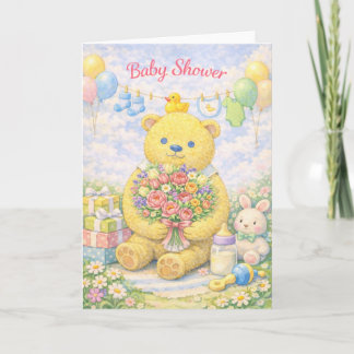 Sweet Baby Shower – Teddy Bear with Bouquet Karte