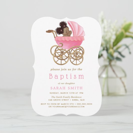 Sweet Baby Stroller Pram Taufe Christening Einladung (Stehend Vorderseite)