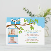 Sweet Baby Twins Owl Boy Foto Geburtsankündigung Ankündigung (Stehend Vorderseite)