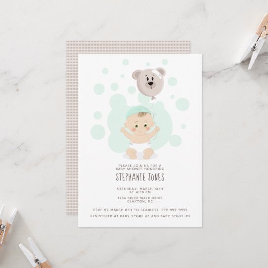 Sweet Baby und Bärenballon Einladung (Vorderseite/Rückseite Beispiel)
