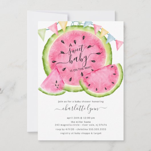 Sweet Baby Watermelon Kinderdusche Einladung (Vorderseite)