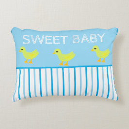 Sweet Baby Yellow Ducks Blue White Stripes Dekokissen