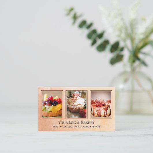 Sweet Bakery Dessert Foto Business Card Visitenkarte (Stehend Vorderseite)