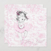 Sweet Ballerina Pink Toile Baby Dusche Einladung (Vorne/Hinten)