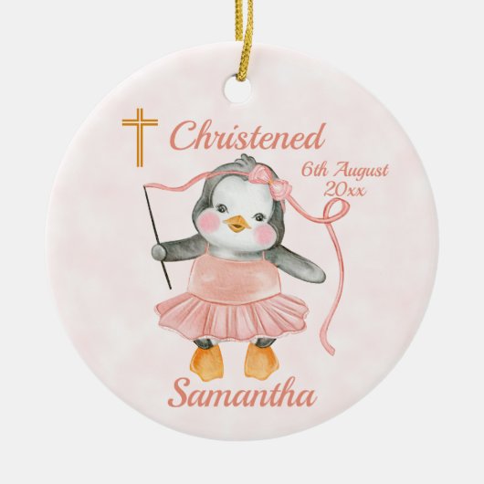 Sweet Baptisse Penguin Ballerina Pink Keramik Ornament (Vorne)