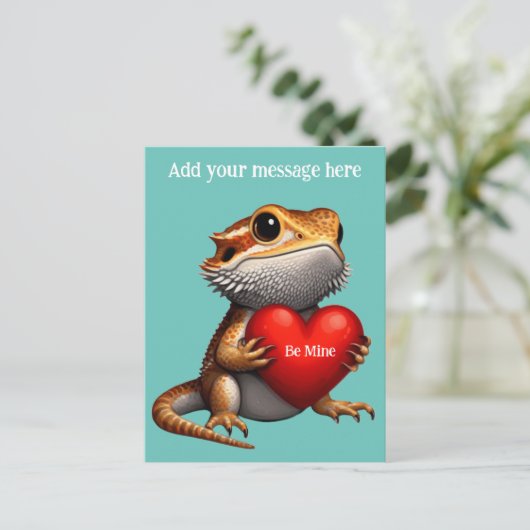 Sweet Bartded Dragon Green Valentine Postkarte (Stehend Vorderseite)